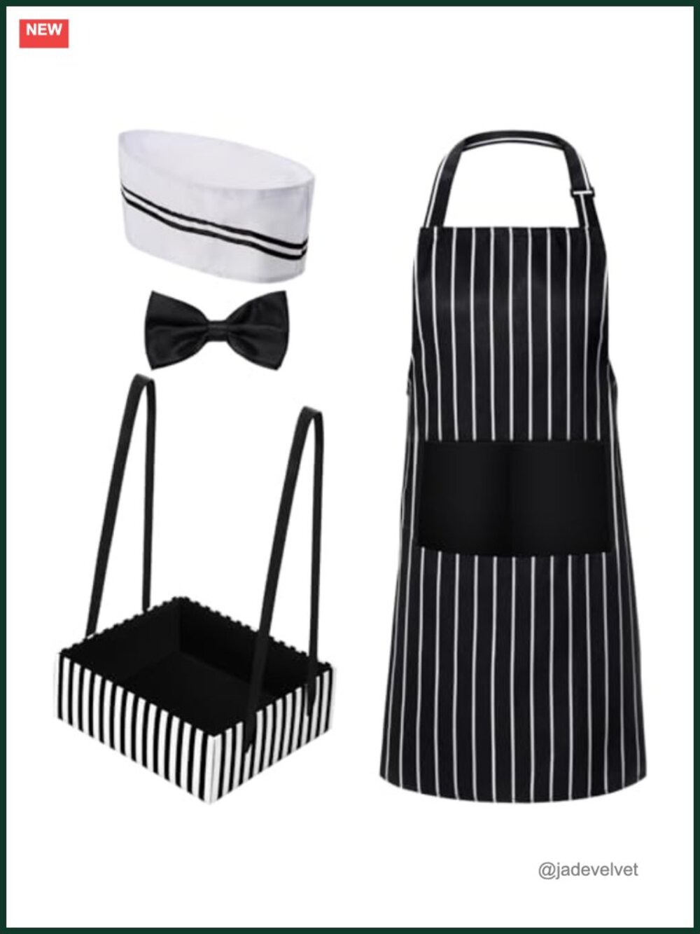 4 Pc Adult Waiter Soda Jerk Costume Set Hat Apron Bow Tie Snack Tray Cosplay